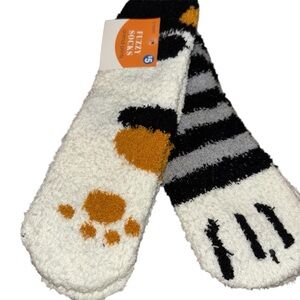 Kids Fuzzy Cat Socks Slippers Kitty Claws 2 Pack Little Kids 2-5 Years One Size